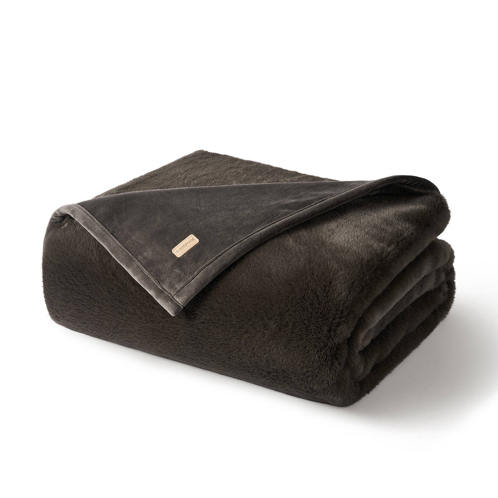 Mink Faux Fur Throw Blanket, 60" W x 80" L, Dark Brown