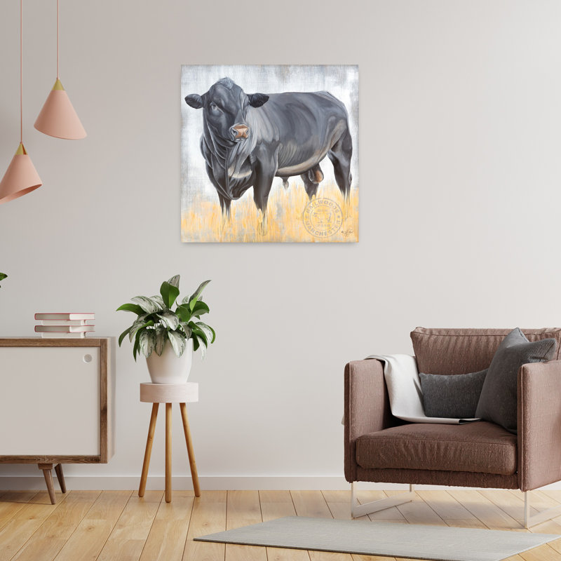 Portrait d'une grande vache bull, H 24 po x l 24 po