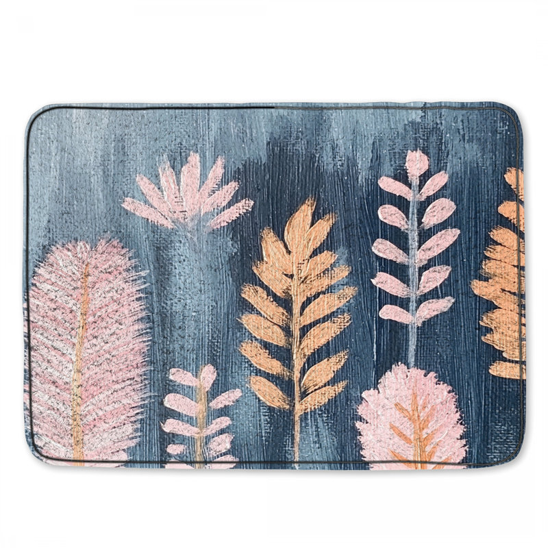Feuilles de tapis de bain à motif floral bohémien, Simple - L 24 po x l 17 po, Bleu / rose / orange floral