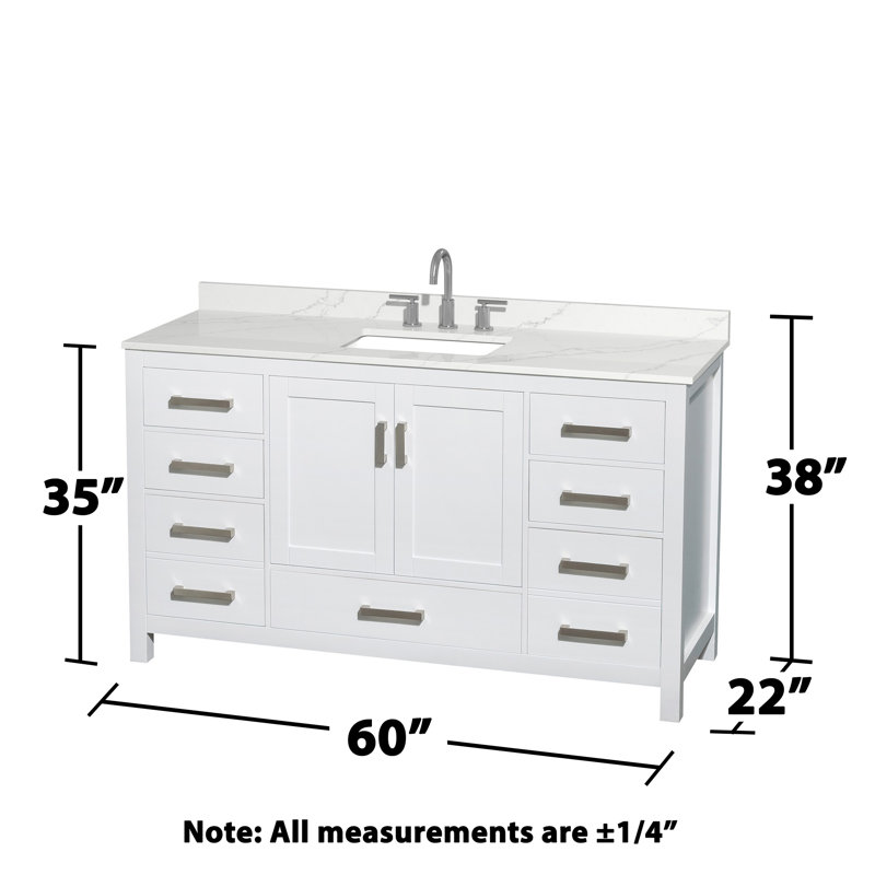 Sheffield 60" Bathroom Vanity Set with 58" Mirror, White Cultured Marble, Gray, Single-Hole
