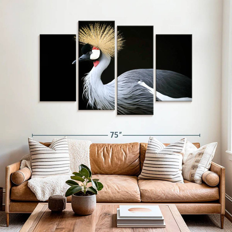 Brampt Stunning Grey Crowned Crane, 42" H x 68" W