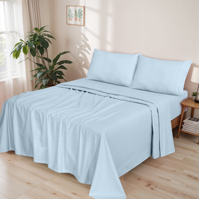 Literie RUVANTI en flanelle 100 % coton biologique, taille King, bleu ciel