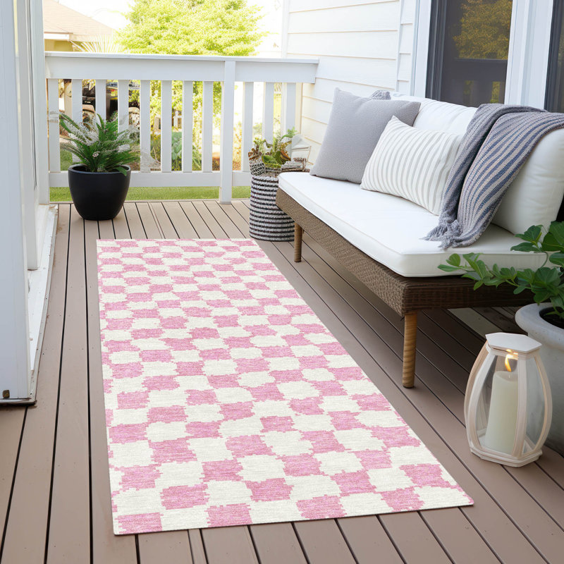 Machine Washable Indoor/Outdoor Xhevrie Pink Rug, Runner 2'3" x 7'6"