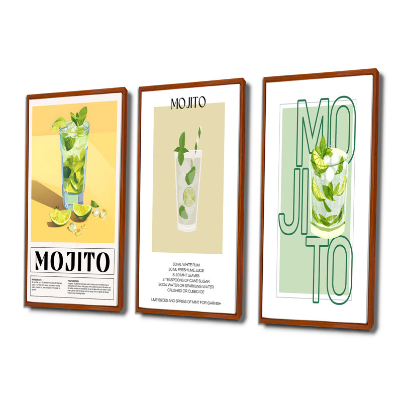 Mojito traditionnel cubain Punch I - collection d'art mural de grands cocktails, H 40 po x l 60 po, Brun