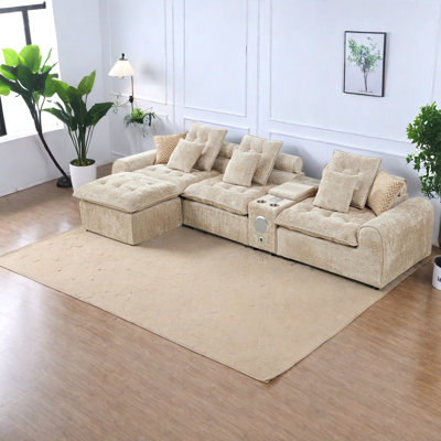 Canapé d'angle Camel Boucle, spacieux canapé moderne 4 places de 143,2 pouces pour salon
