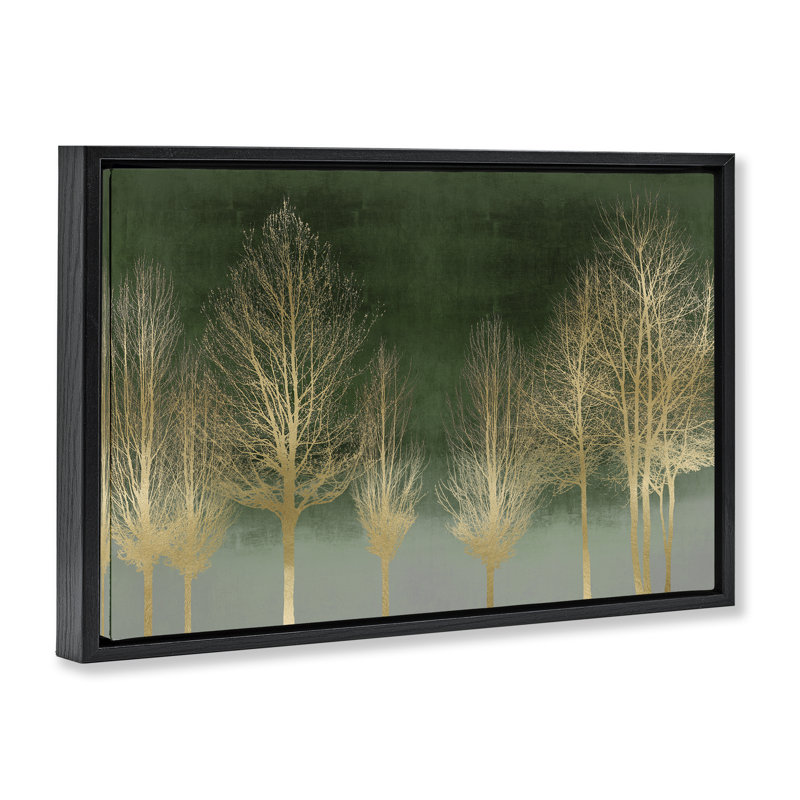 Cadre flottant doré à motif de forêt, design par Kate Bennett, H 17 po x l 25 po, Cadre flottant noir de jais