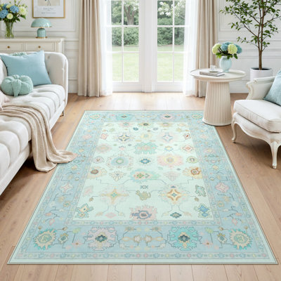 Boho Oushak Area Rugs, Colorful Washable Non-Slip Rugs, Oriental Floral Soft Ultra Thin Indoor Carpet