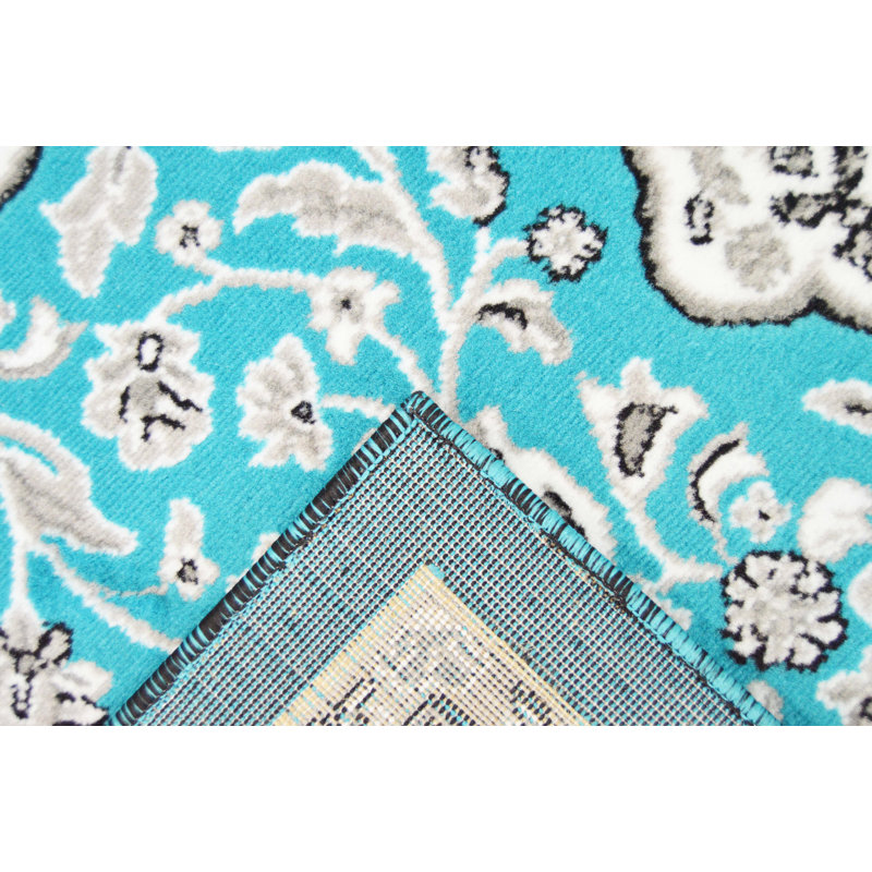 Tapis turquoise/gris oriental Crediton, Rectangle 8 pi x 10 pi 5 po