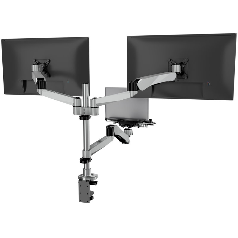 Montez-le! Support double moniteur plein mouvement + support pour ordinateur portable avec ventilateur de refroidissement pour écrans jusqu'à 32 po, argent