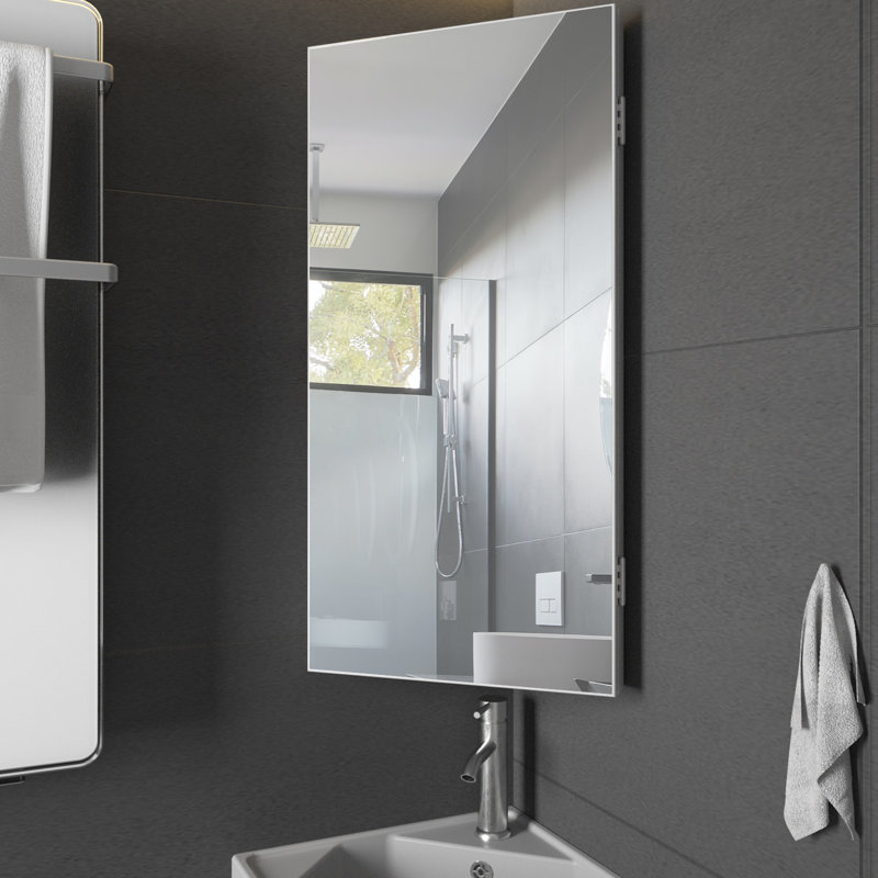 16" Corner Single Bathroom Vanity Set With Resin Sink Top, Corner Frameless Medicine Cabinet With Mirror