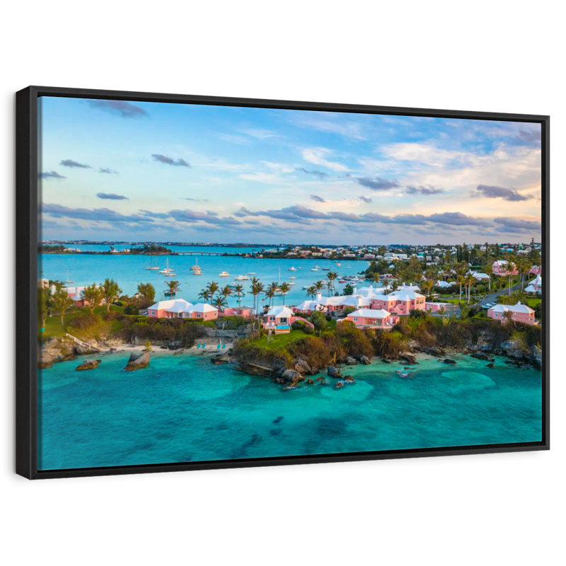 Bermuda Vanna Houses, 25" X 17", Floating Frame Black