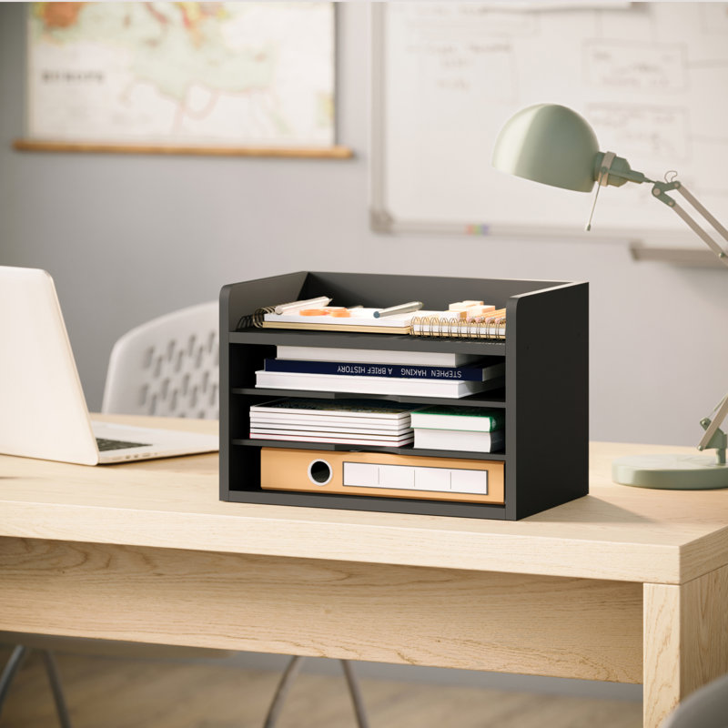 Logan 4-Tier Open-Top Paper, Mail And File Organizer, Black