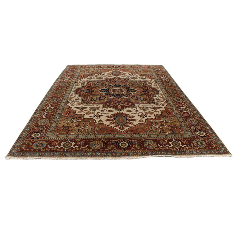 Tapis turc ivoire et rouille Oushak, Rectangle 8 pi 8 po x 12 pi
