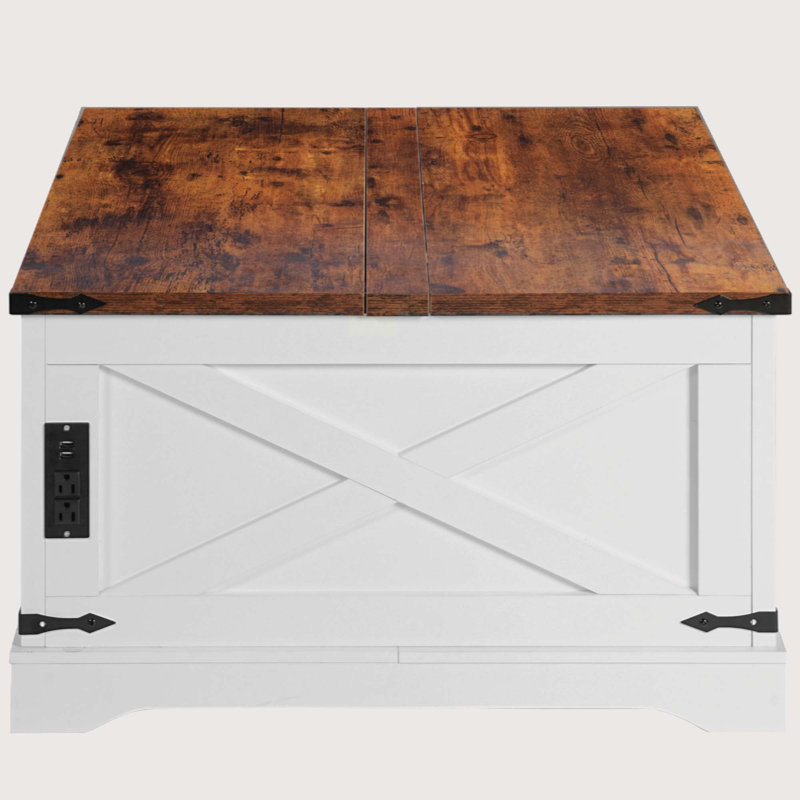 Coffee Table, Multi-functional Lifting Dining , Living Room Home Table,  Vintage White, 18.5" H x 35.43" L x 35.43" W