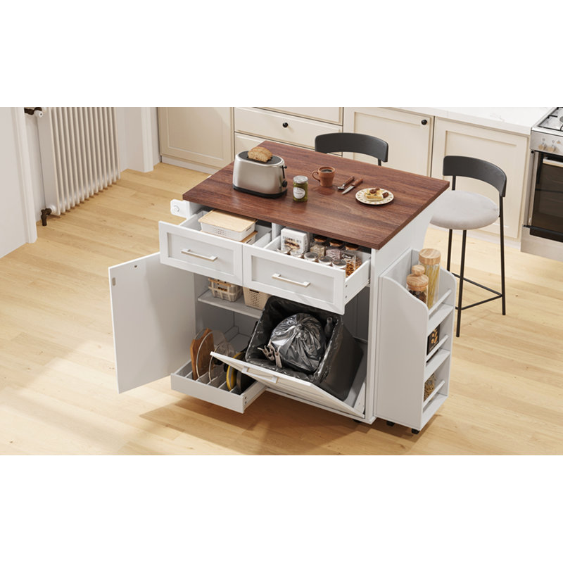 47.2" Farmhouse Kitchen Island with Drop Leaf, White