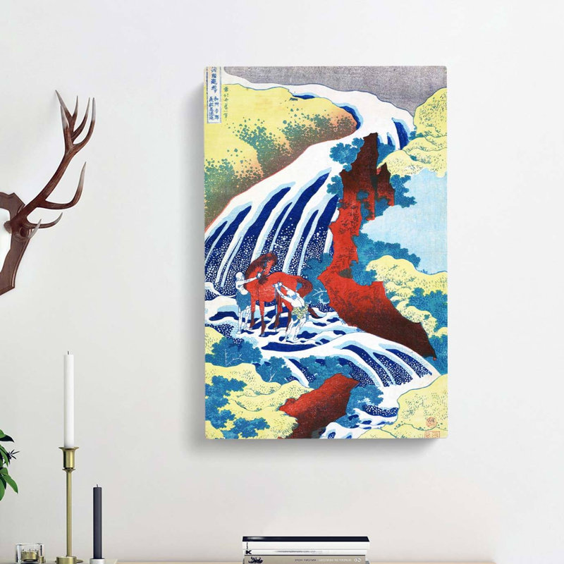 Yoshitsune Falls by Katsushika Hokusai - Wrapped Canvas Painting, 60cm H x 40cm W x 3cm D