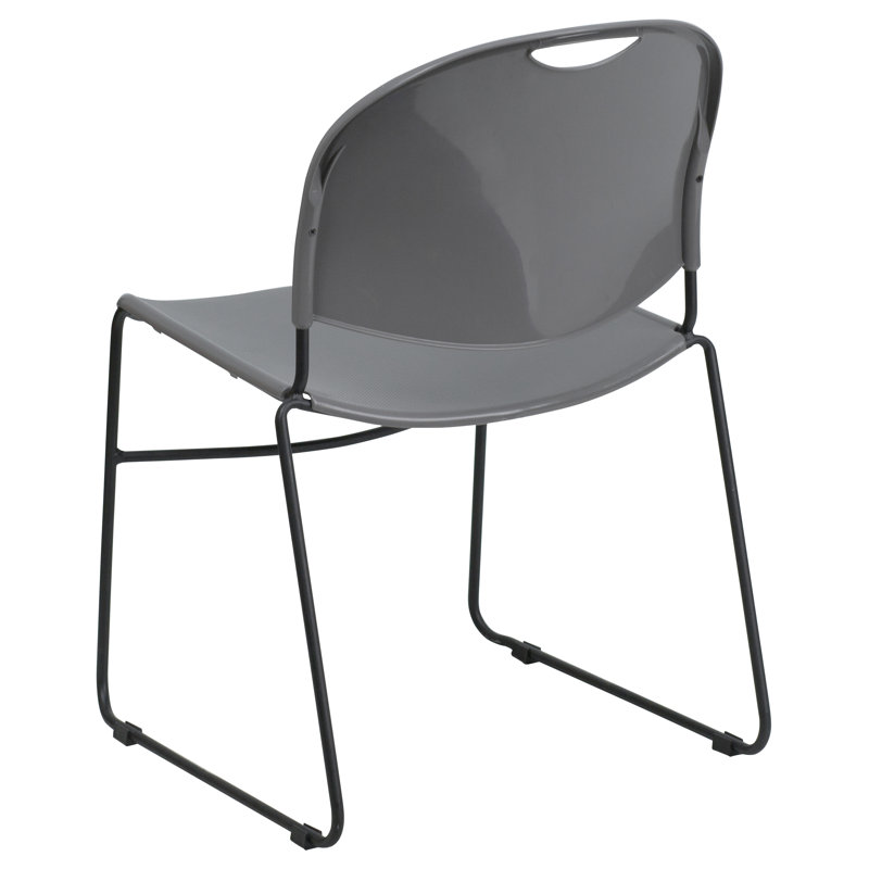 Hercules Series 880 lb Ultra-Compact Gray Vinyl Stack Chair with Black Metal Frame