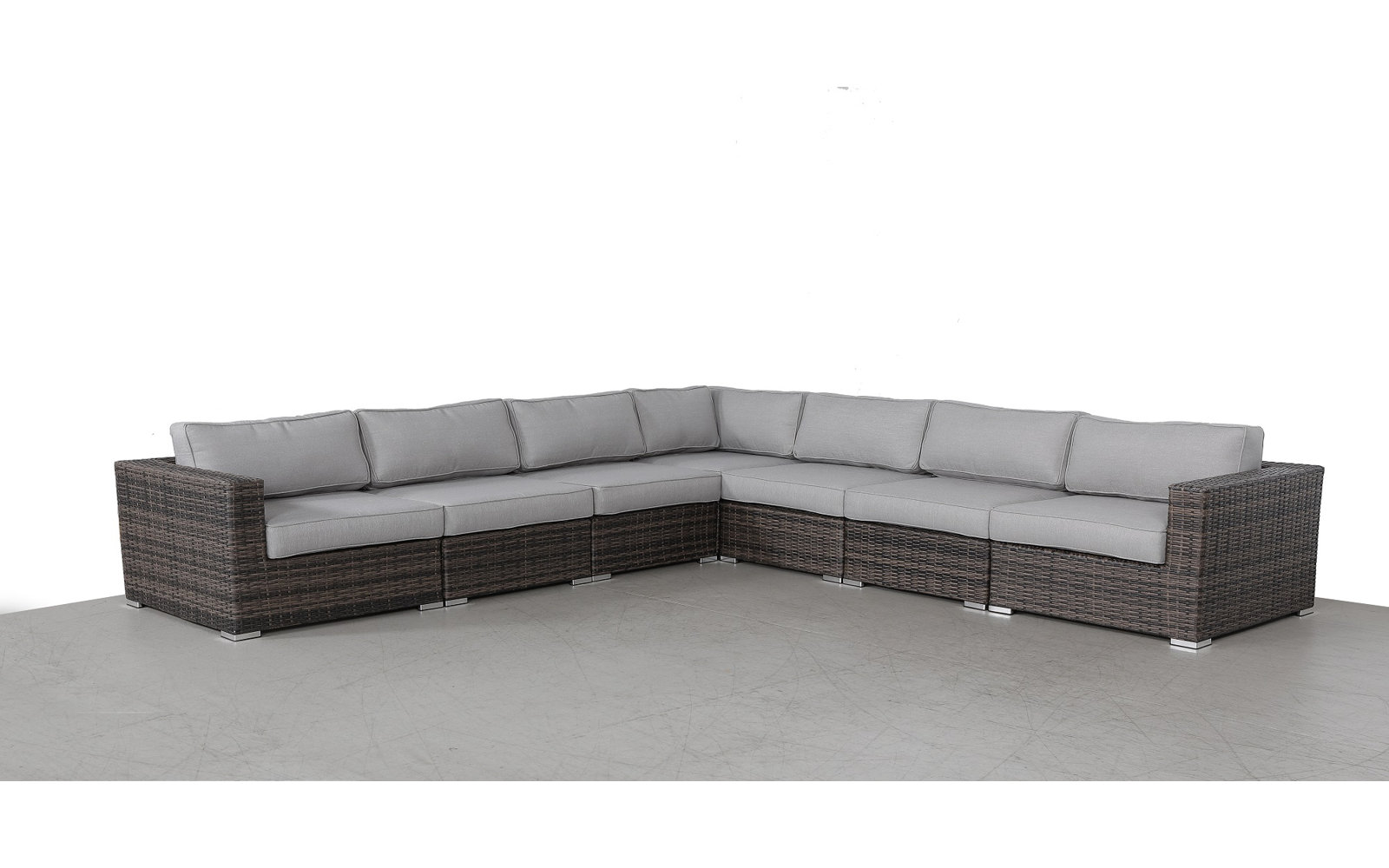 Foxtrot 122" Sunbrella® Patio Sofa, Olefin Gray Cushion/Brown Frame