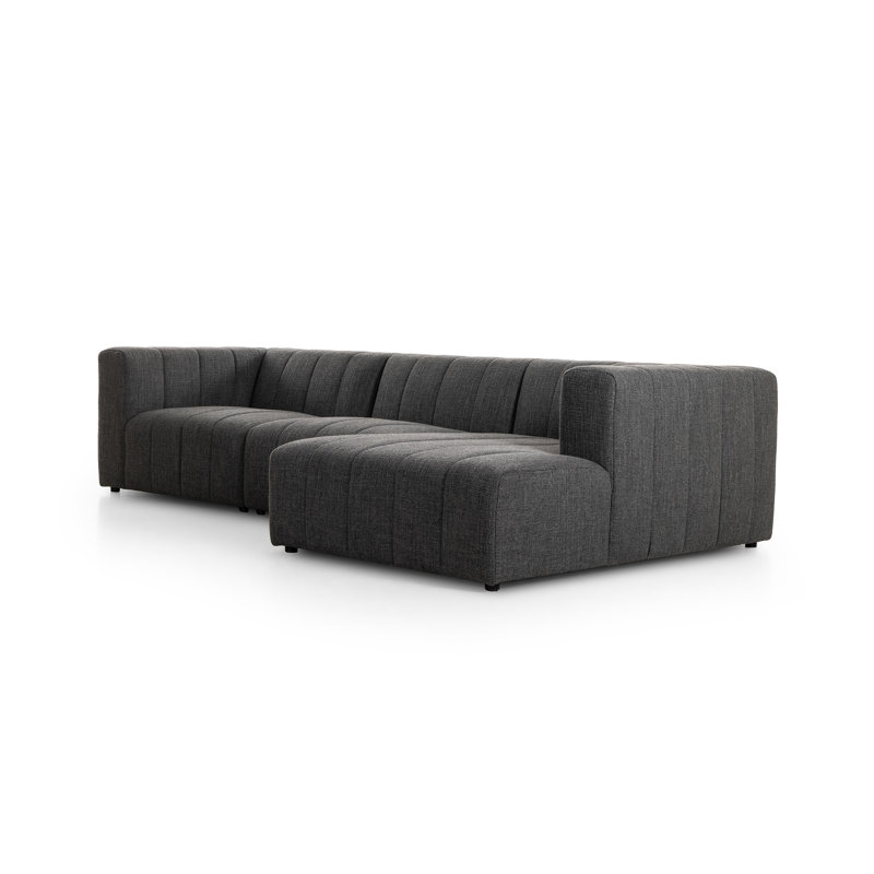 Langham Modular Chaise Sectional, Right Hand Facing, Black, Saxon Charcoal Polyester Blend