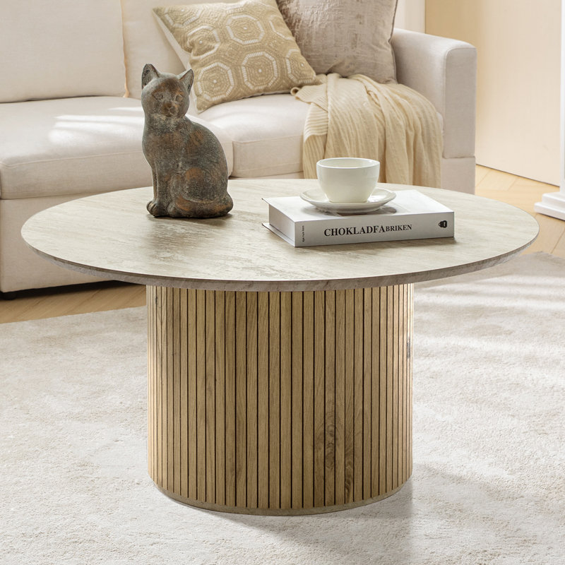 Table basse ronde en bois manufacturé Marrina, Limette