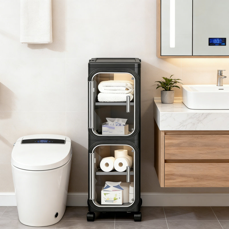 Slim Narrow Storage Cabinet With Adjustable Shelves And Movable Wheels, Anti-Tip Bathroom Storage Organizer For Small Space Bathroom Kitchen Laundry