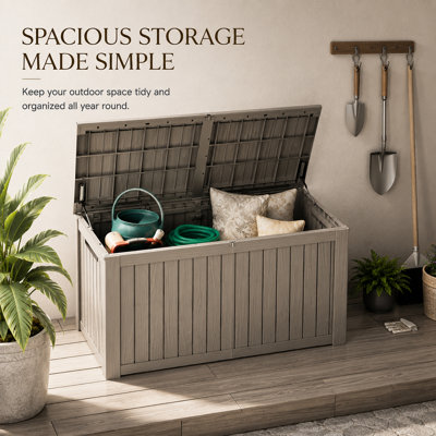 270 Gallon Resin Deck Box, Lockable Patio Outdoor Storage Box For Patio Garden