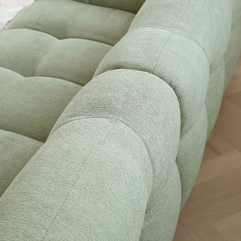 Canapé modulaire vert en coton et lin, H 27,95 po x l 118,11 po x P 40,55 po