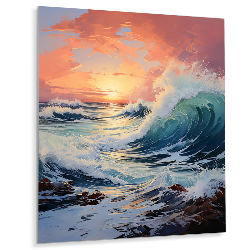 Décoration murale en métal orange sarcelle Coastal Waves II - Vagues côtières, H 20 po x l 12 po x P 1 po