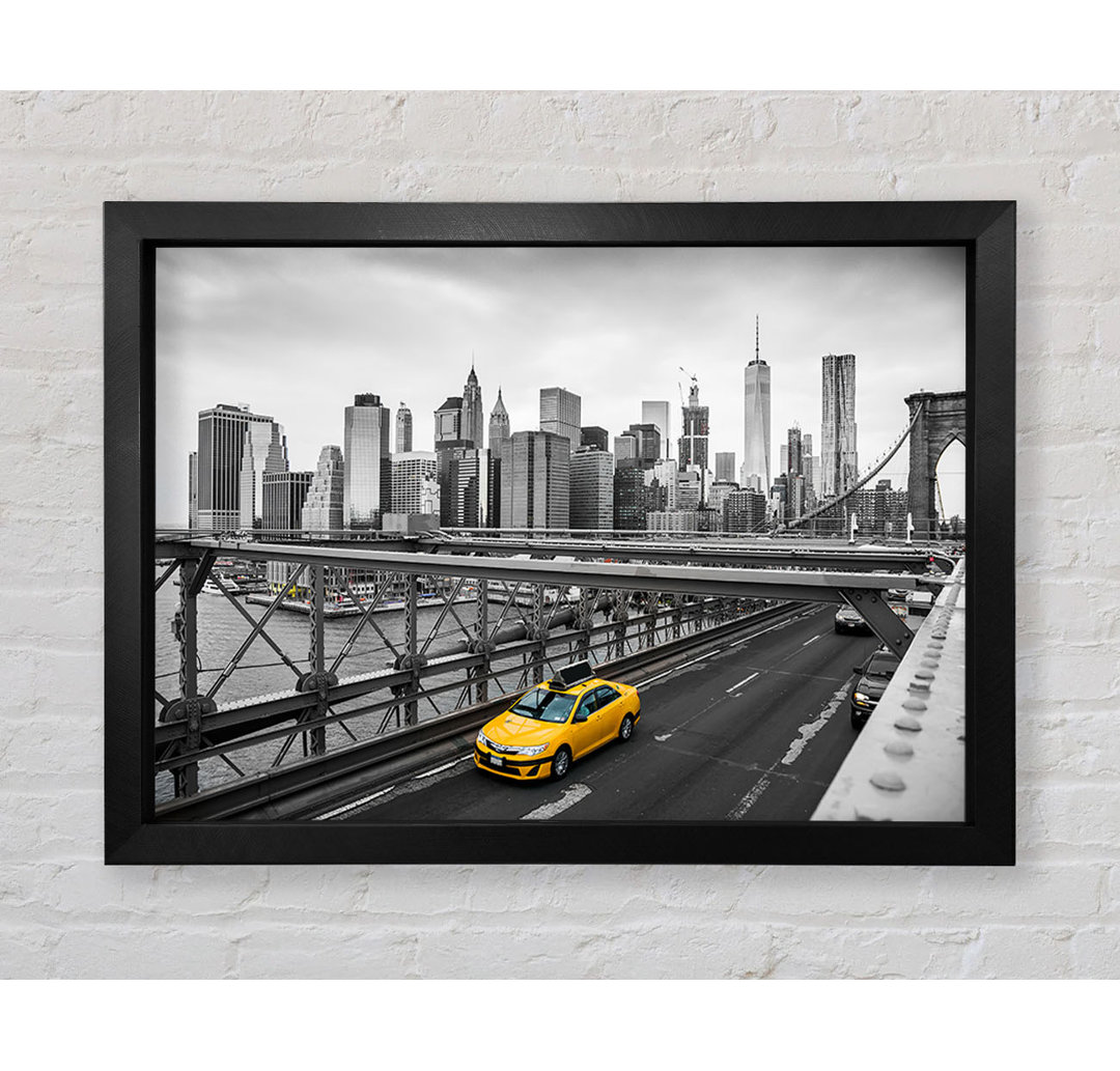 Gelbes Taxi auf der Brooklyn Bridge - Druck