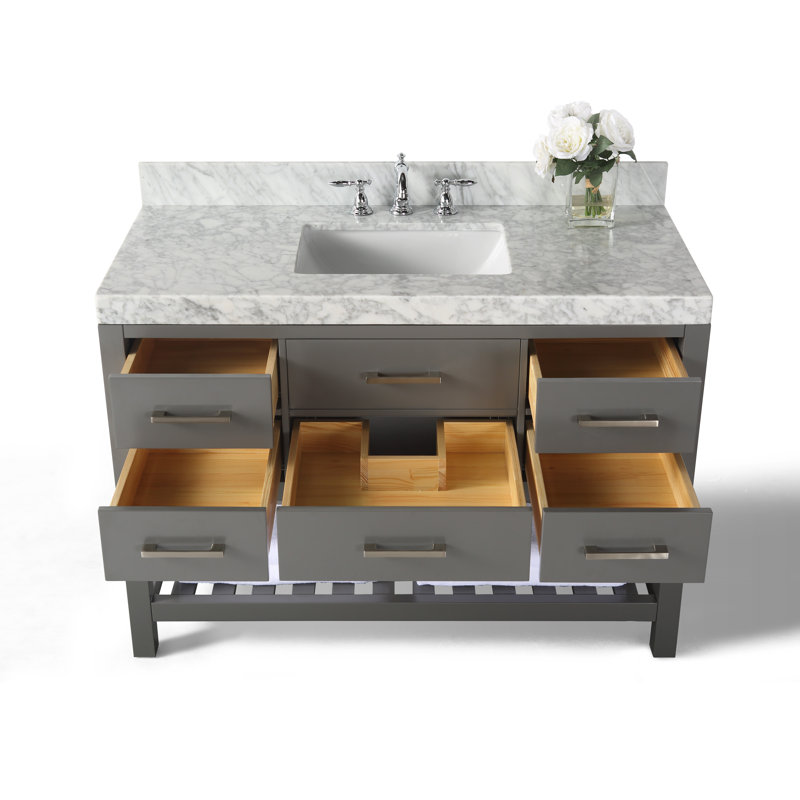 Elizabeth 48'' W Single Vanity, Carrara White Marble, Sapphire Gray/Brushed Nickel
