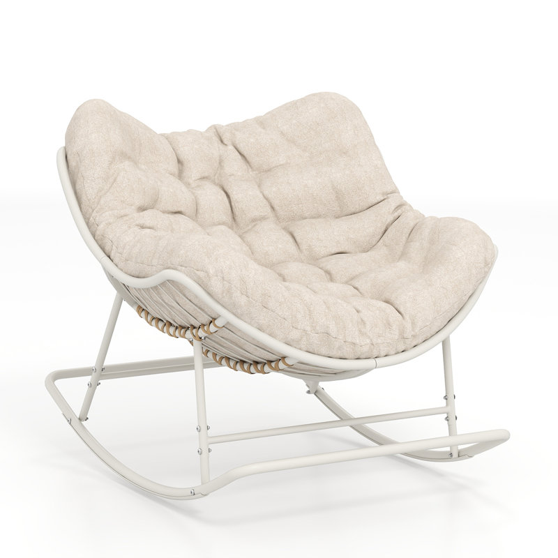 Chaise berçante en acier avec coussin Weixel, Beige, Blanc