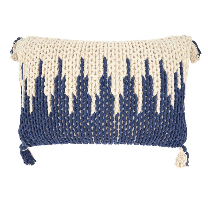 Knitted Zig Zag Fringed Poly Filled Throw Pillow