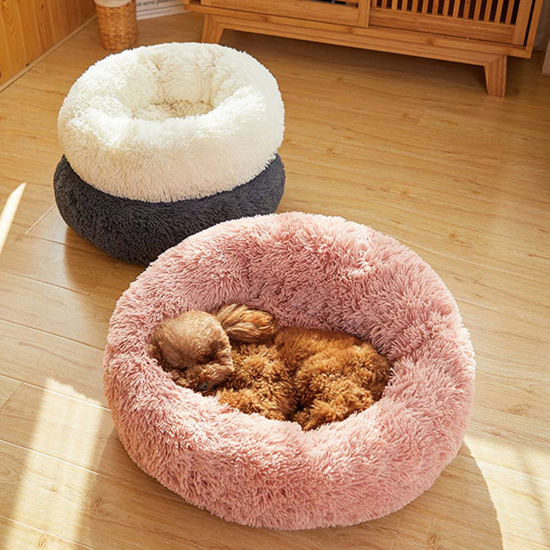 Almaguer Calming Round Donut Plush Dog Cuddler Bed, Small (50cm W x 50cm D), Pink
