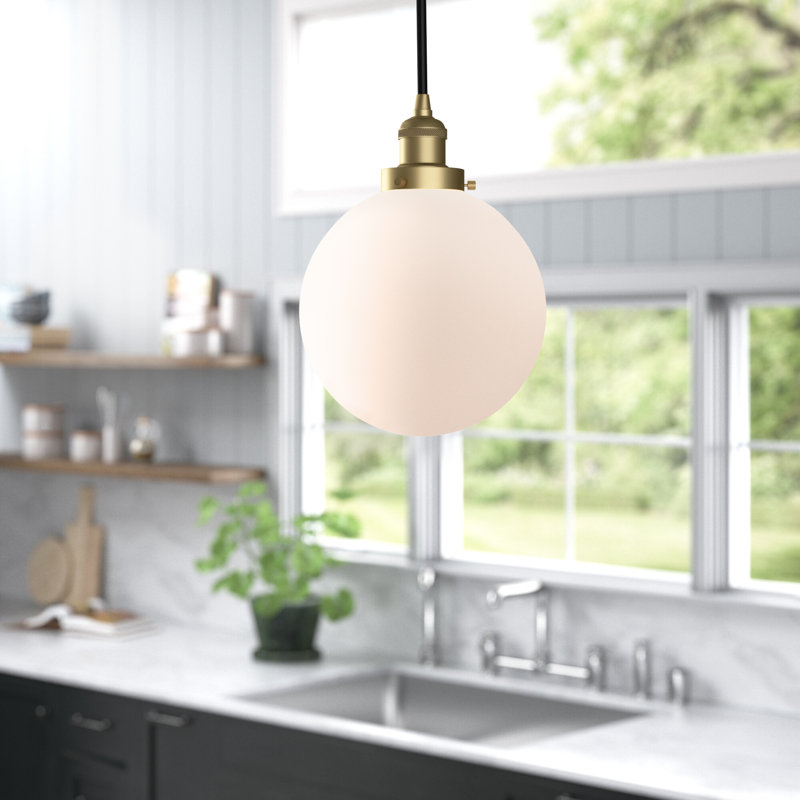 Luminaire suspendu sphère simple à 1 lumière Clermont, Blanc mat, Laiton brossé, Ampoule DEL 6 watts Vinage