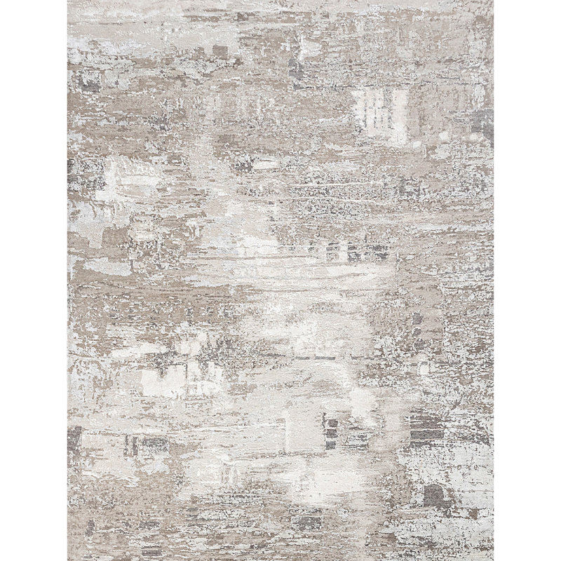 Tapis gris et gris clair de haute qualité noué à la main, Rectangle 12 pi x 15 pi