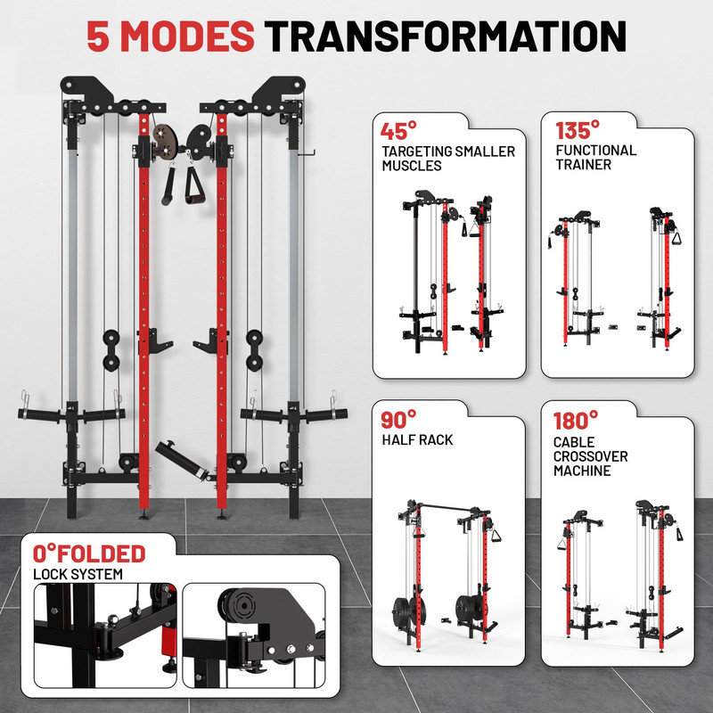 Support à squats pliable, support électrique mural avec système à double poulie, barre de traction et conception compacte pour la salle de gym à domicile