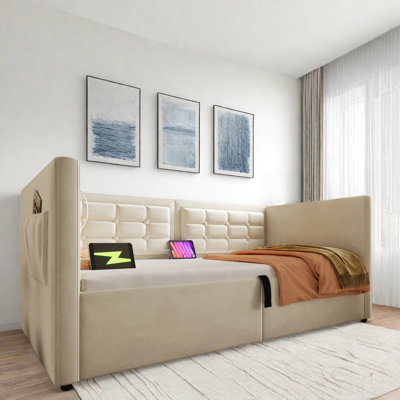 Upholstered Daybed With Hydraulic Storage And Usb & Type-c Charging