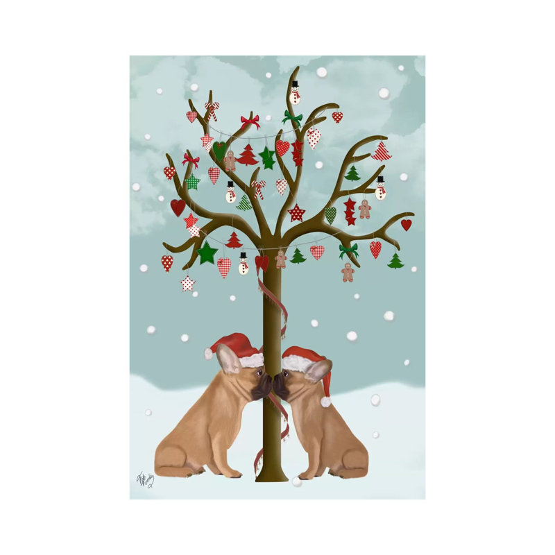 French Bulldogs And Christmas Tree by Fab Funky - Wrapped Canvas Print, 26" H x 18" W x 1.5" D