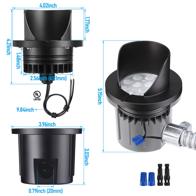 Shielded Low Voltage Hardwired Well Light, 1800k/2700k/3000k/4000k/5000k Selectable, Black