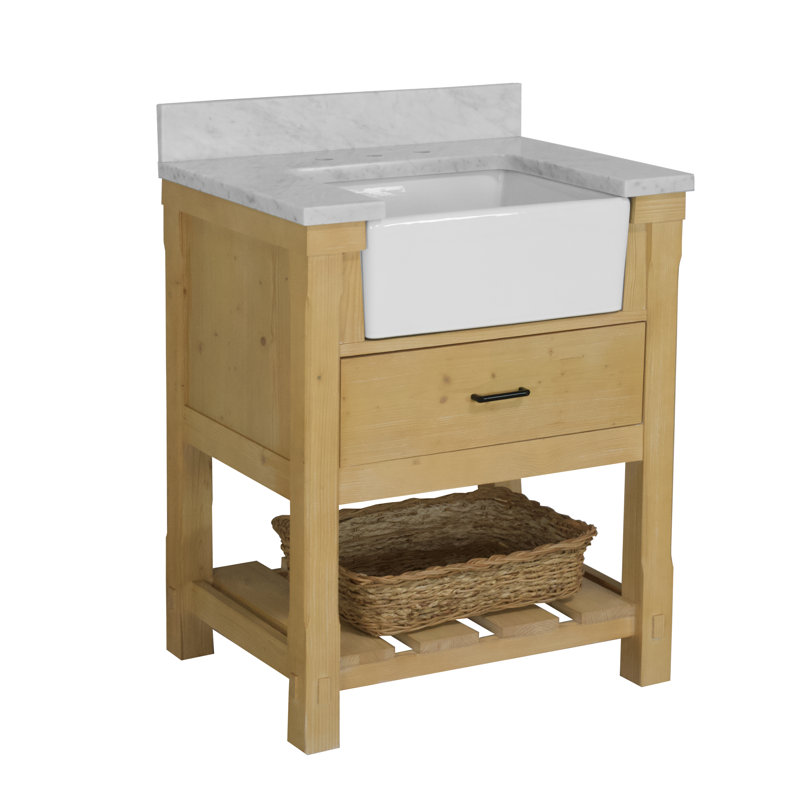 Ensemble de meuble-lavabo simple 30 po Hitton, Marbre de Carrare, Bois flottant