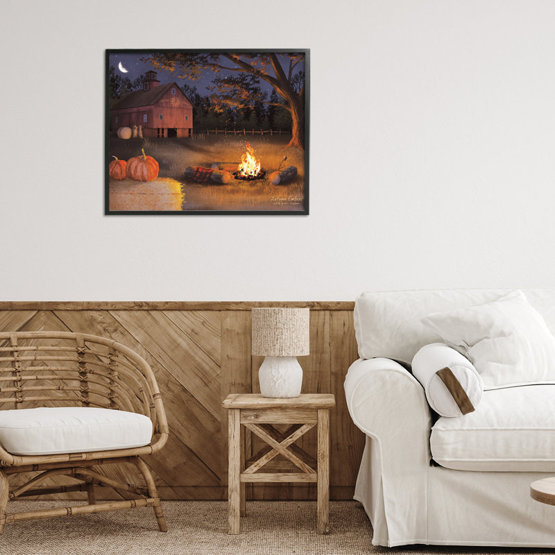 Giclée d'automne encadrée de feu de camp, conception de Billy Jacobs, H 16 po x l 20 po, Giclée encadrée noir minuit