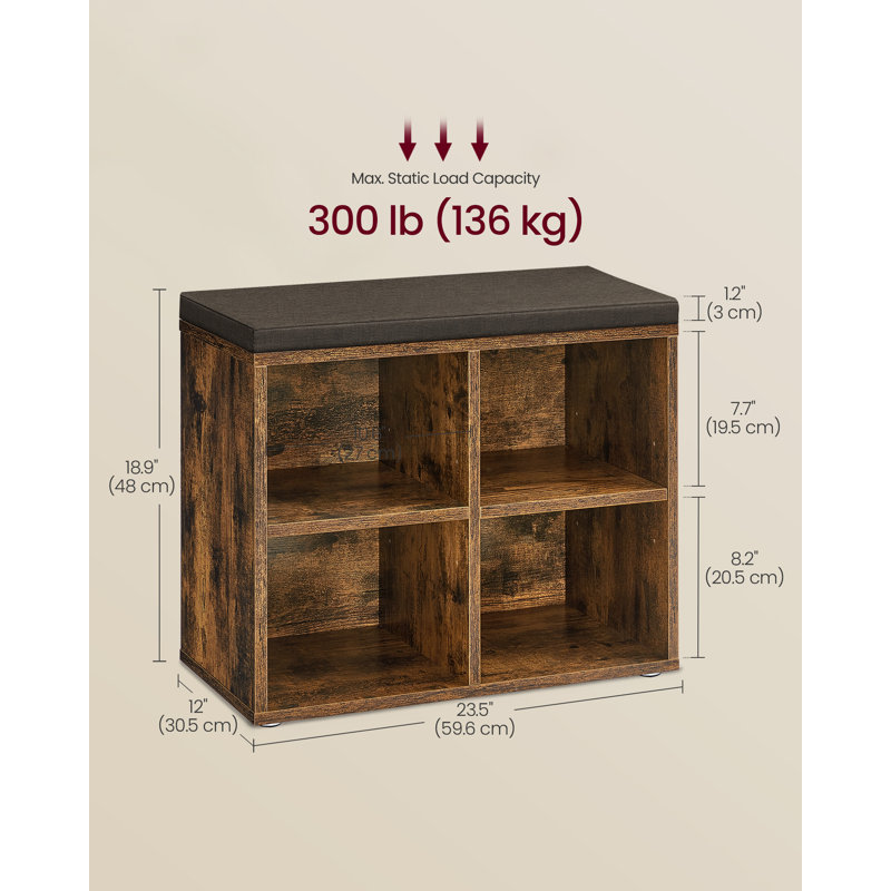 Fabric Upholstered Storage Bench, Brown
