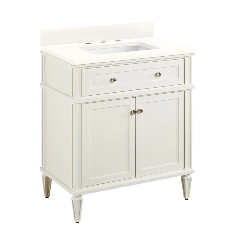 30" Elmdale Single Bathroom Vanity Set with Rectangular Undermount Sink, 8" Widespread, Arctic White Quartz, Soft White