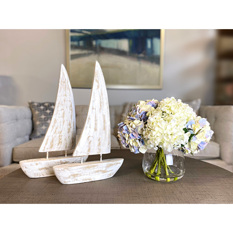 Hydrangea Bouquet In Bubble Glass Vase, Lavender/White, 15" H x 16" W x 16" D