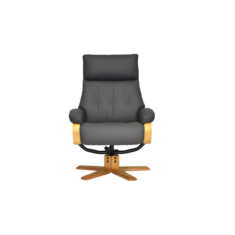 Comacho 75.6cm Wide Swivel Standard Recliner, Charcoal, Natural Wood