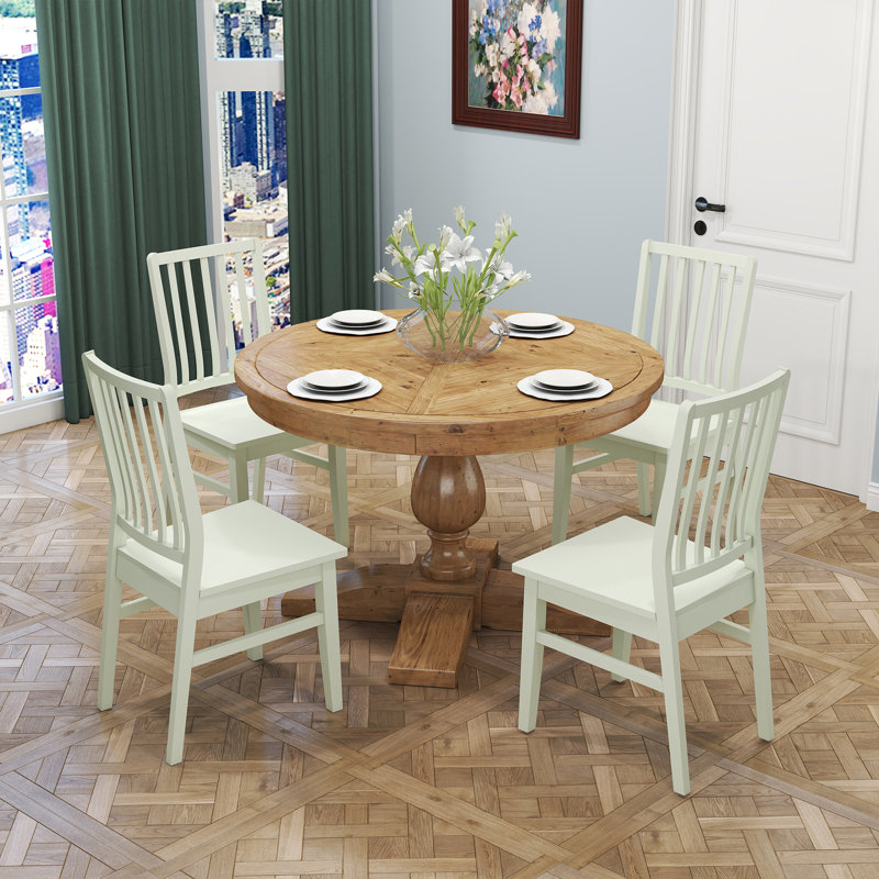 5-Piece Dining Set Mid-Century Modern Wooden Table & Upholstered Chair Set For Home, Kitchen, Dining Room, Walnut, Green