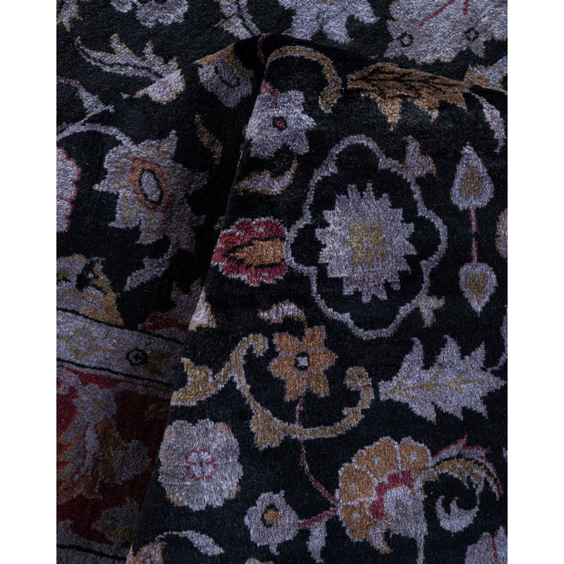 Tapis noué à la main Mazarine, unique en son genre - noir