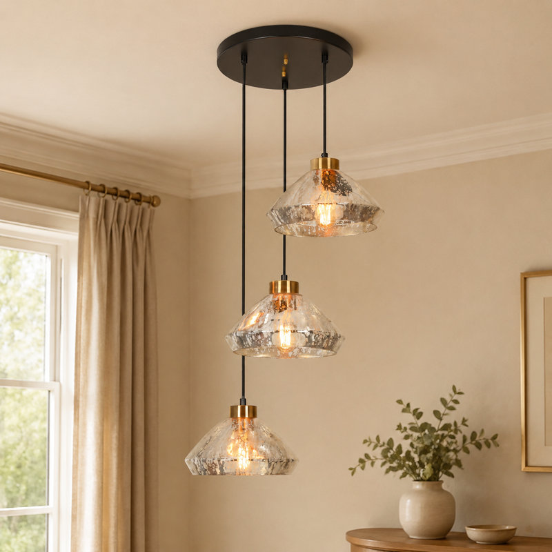3- Light Dimmable Cluster Pendant Light with Mirror Glass