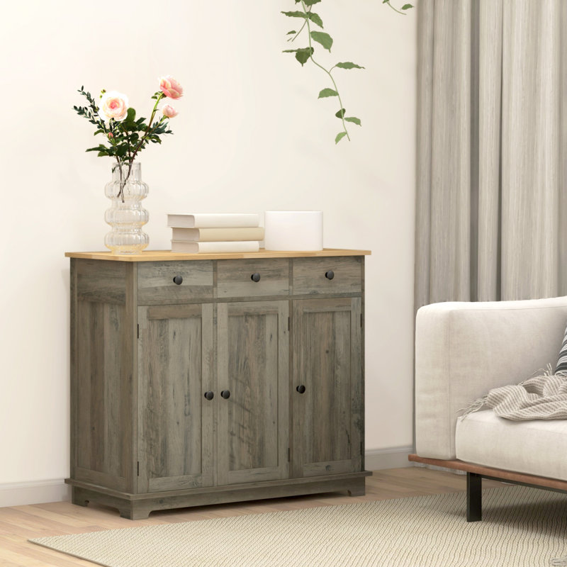 Buffet, armoire de rangement de cuisine, armoire grise vieillie, Gris patiné