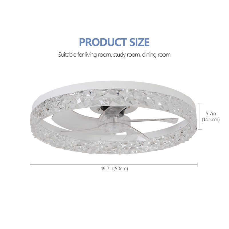 Modern Acrylic Ceiling Fan Light With Remote Control, Dimmable LED Chandelier, 6-Speed Adjustable, Quiet Motor, Flush Mount Design For Living Room, Bedroom, Dining Room